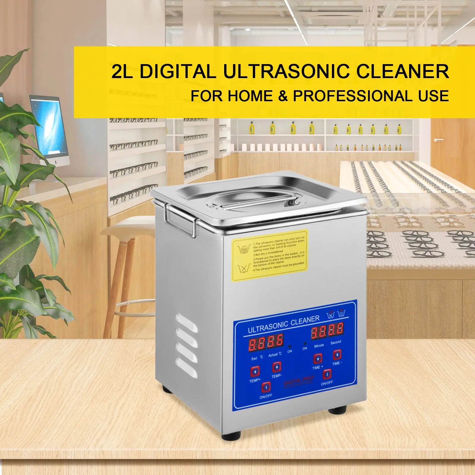 2L digital ultrasonic cleaner for home and professional use.