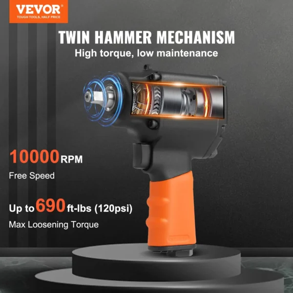 Vevor twin hammer impact wrench, 10000 RPM, 690 ft-lbs torque