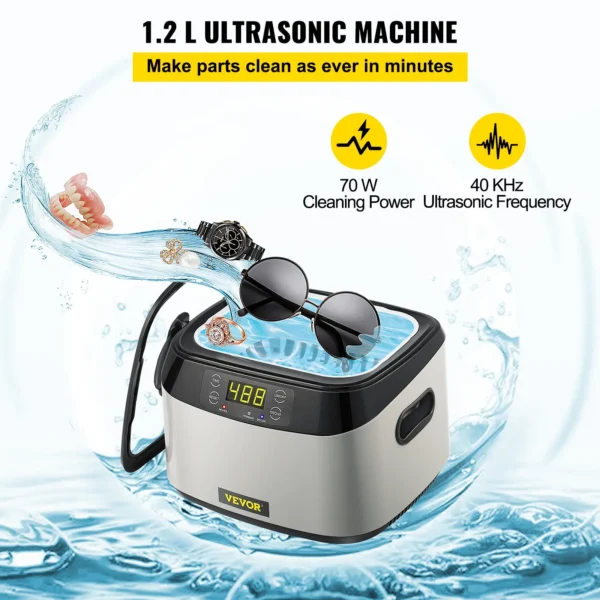 1.2L Ultrasonic Cleaner Machine, 40KHz Professional Ultrasonic Jewelry Cleaner with 4 Buttons, 70W Ultrasound Cleaner for Diamonds, Eyeglasses, Watches, Coins, Rings