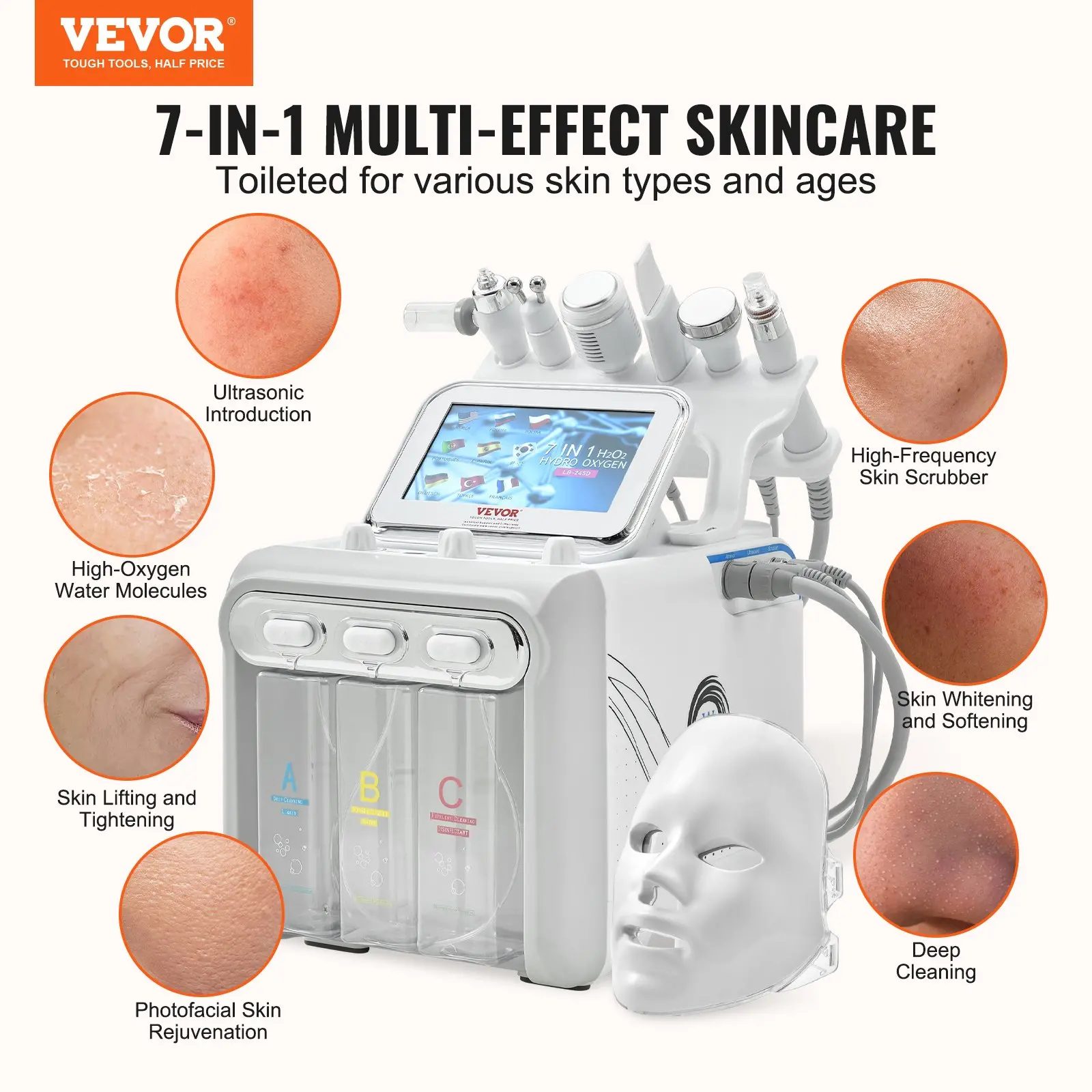 7-in-1 multi-effect skincare machine for various skin types.