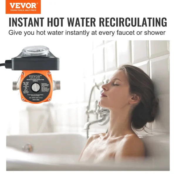 Instant hot water recirculating pump for showers.