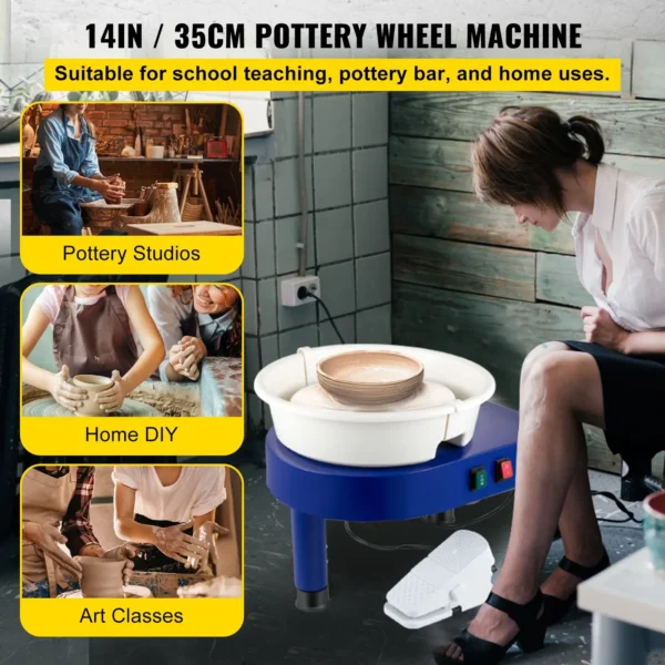 14in Pottery Wheel Ceramic Machine, 0-300RPM Speed, 0-7.8in Lift Table, Electric Clay Tool with Foot Pedal & Detachable Basin for Home and Art DIY Projects