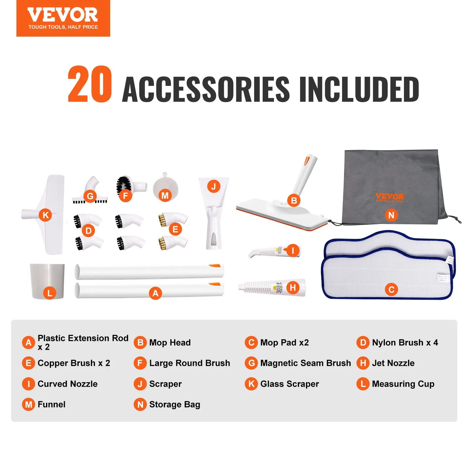 Vevor cleaning accessories, 20 items included.