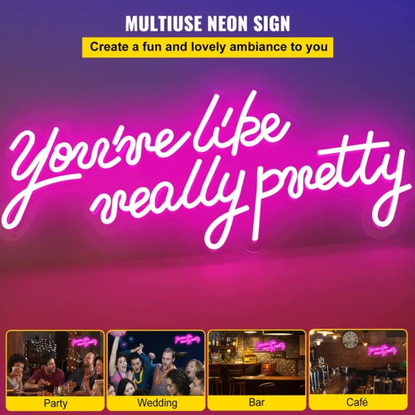 You're Like Really Pretty Neon Sign - 23"x21" Pink LED Wall Decor with Remote Control & Power Adapter