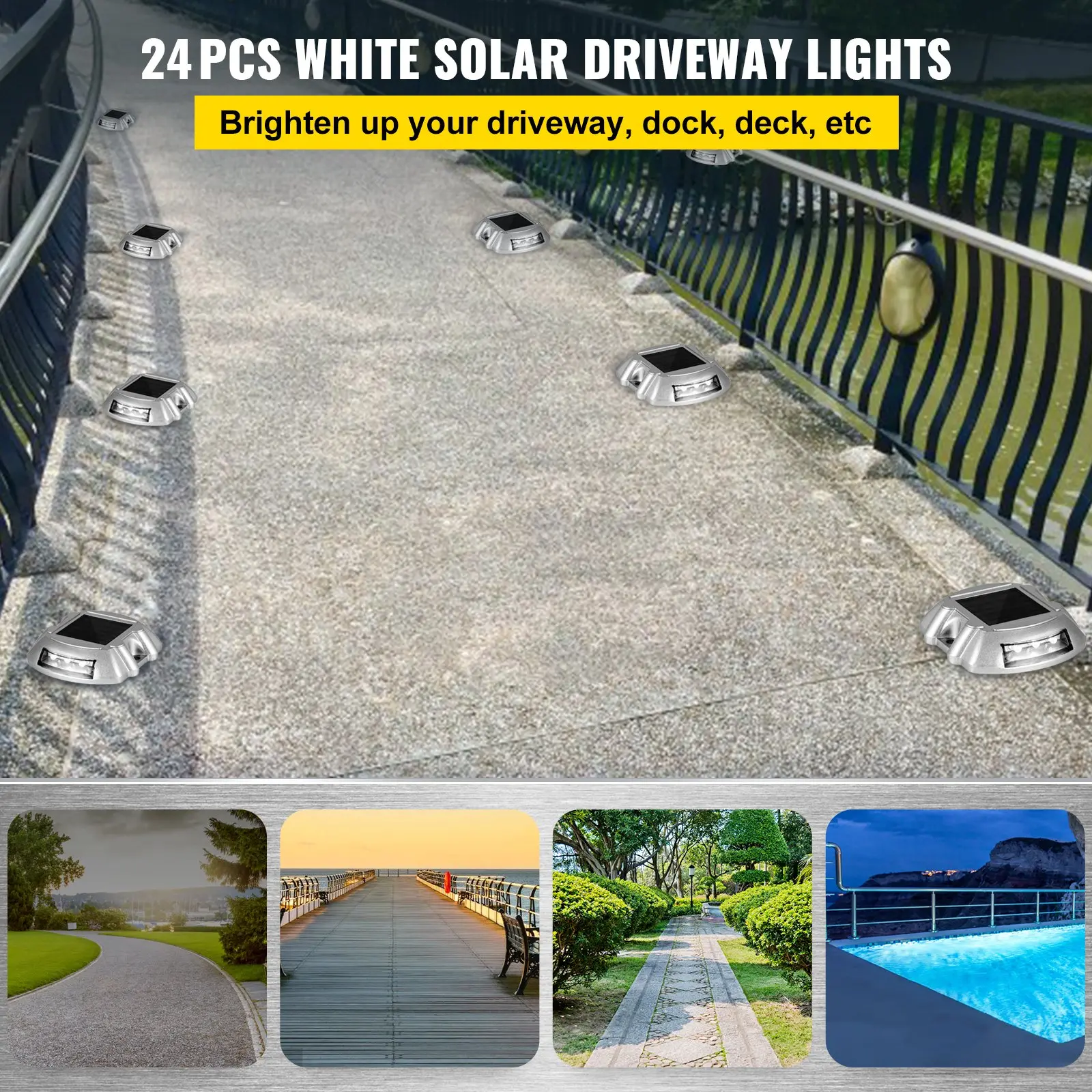 24 white solar driveway lights on pavement