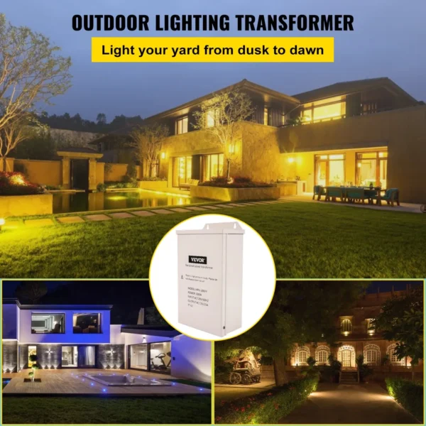 300 Watt Outdoor Pool Light Transformer - 12V AC, Weatherproof, Heavy-Duty Steel Enclosure, Auto Reset Circuit Breaker, LED Compatible