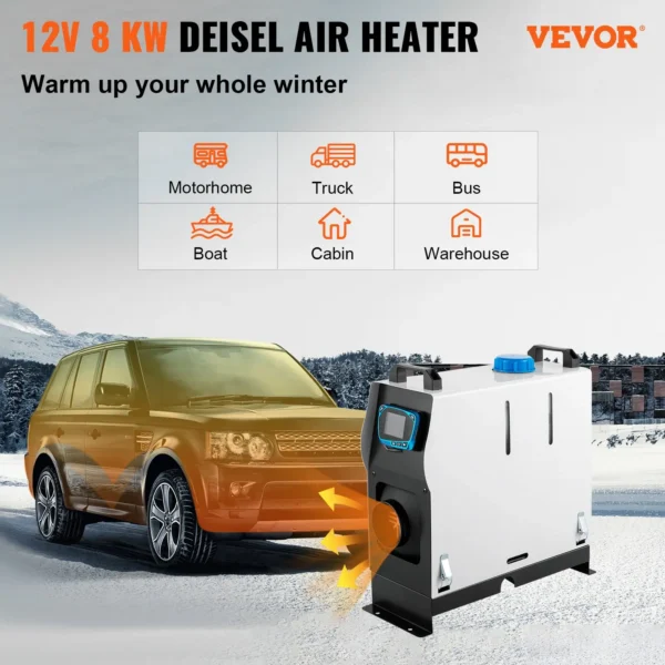 8KW Diesel Air Heater 12V - Fast Heating, Low Noise, Remote Control, LCD Switch - Ideal for Car, RV, Truck, Boat, Campervans, Caravans