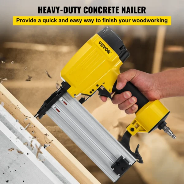 Heavy Duty Pneumatic Concrete Nailer | 14 Gauge T Nail Gun with Ergonomic Handle | 1 to 2-1/2 Inch Nails | Woodworking, Framing, Upholstery Carpentry - Yellow