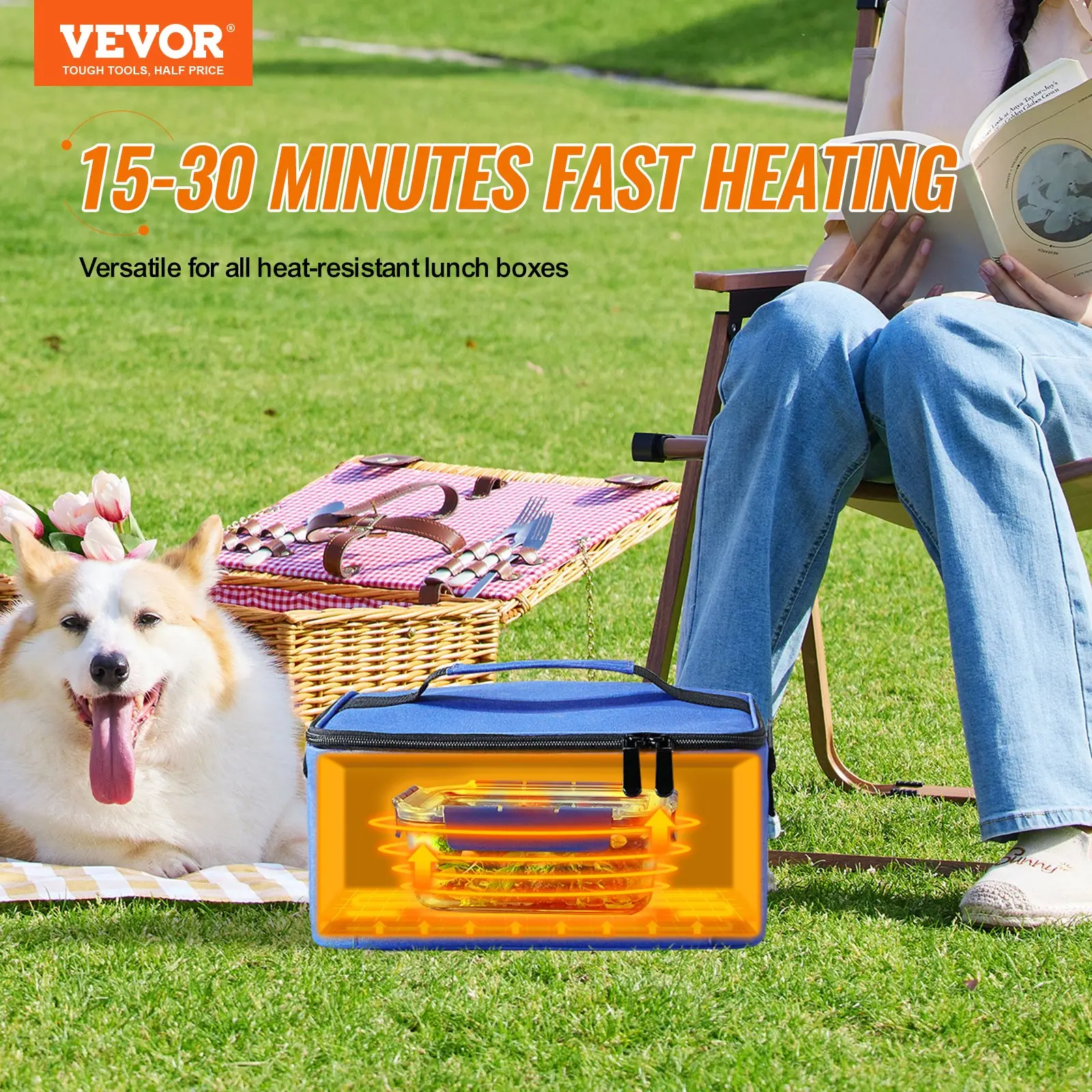 Vevor fast heating lunch box with dog and picnic.