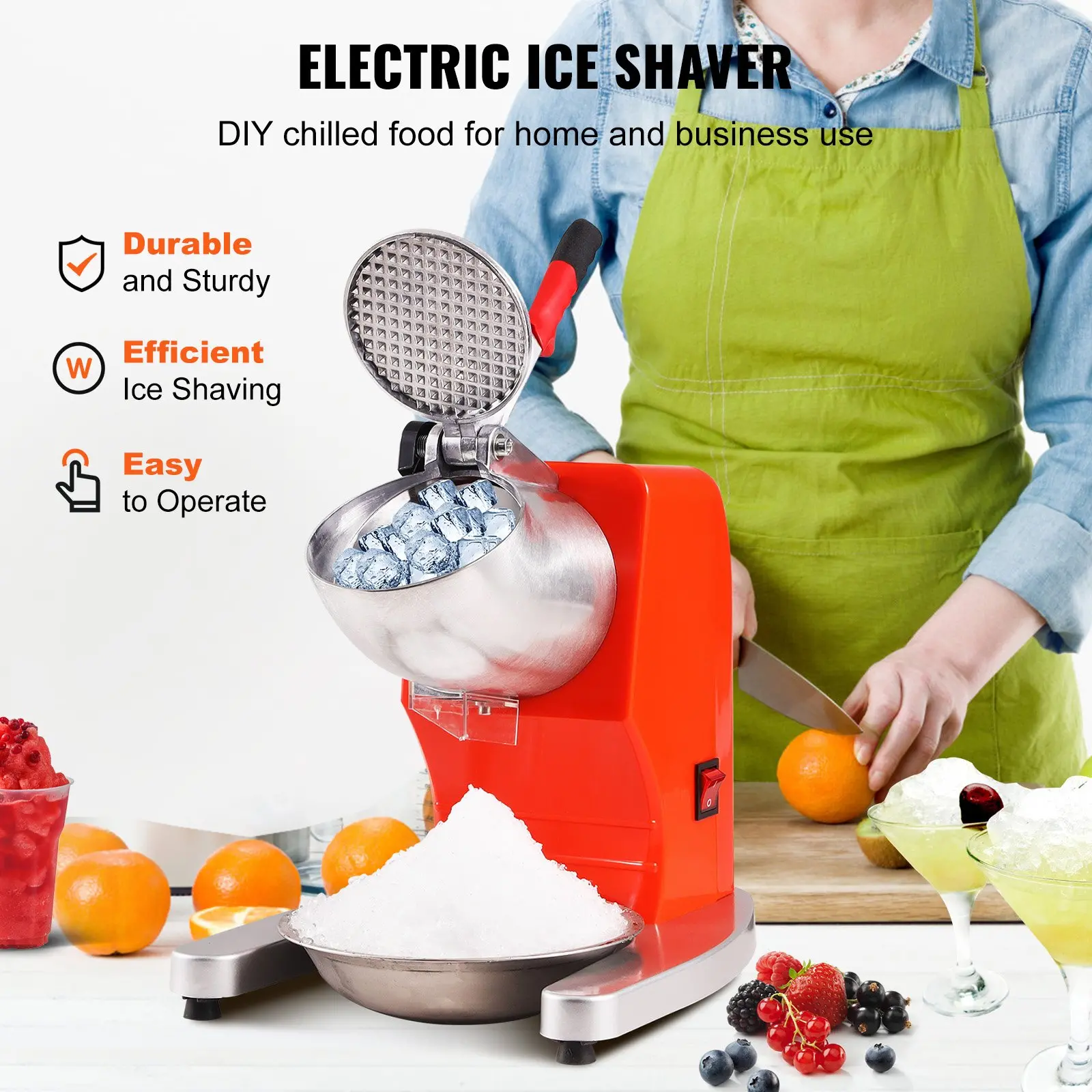 Electric ice shaver for home and business use