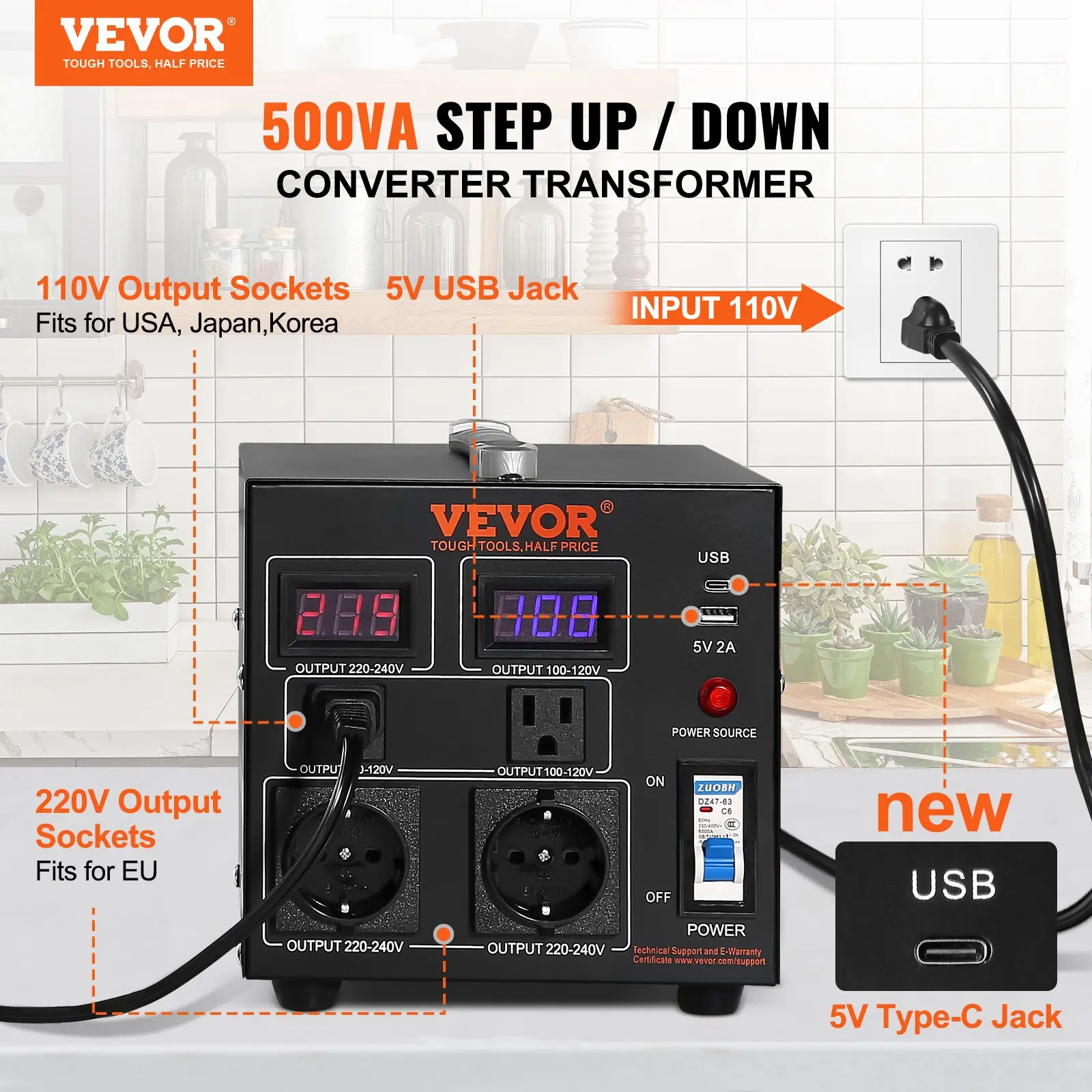 500VA step up/down converter transformer.