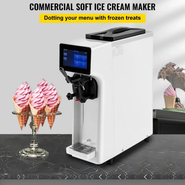 Commercial Ice Cream Maker with High-Yield 10-20L/H, Powerful 1000W Motor, 4.5L Hopper & Touch Screen - Ideal for Cafes & Snack Bars