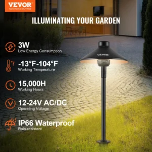 VEVOR garden light specifications: 3W, IP66 waterproof.