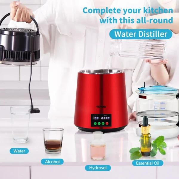 Water distiller on kitchen counter with examples.