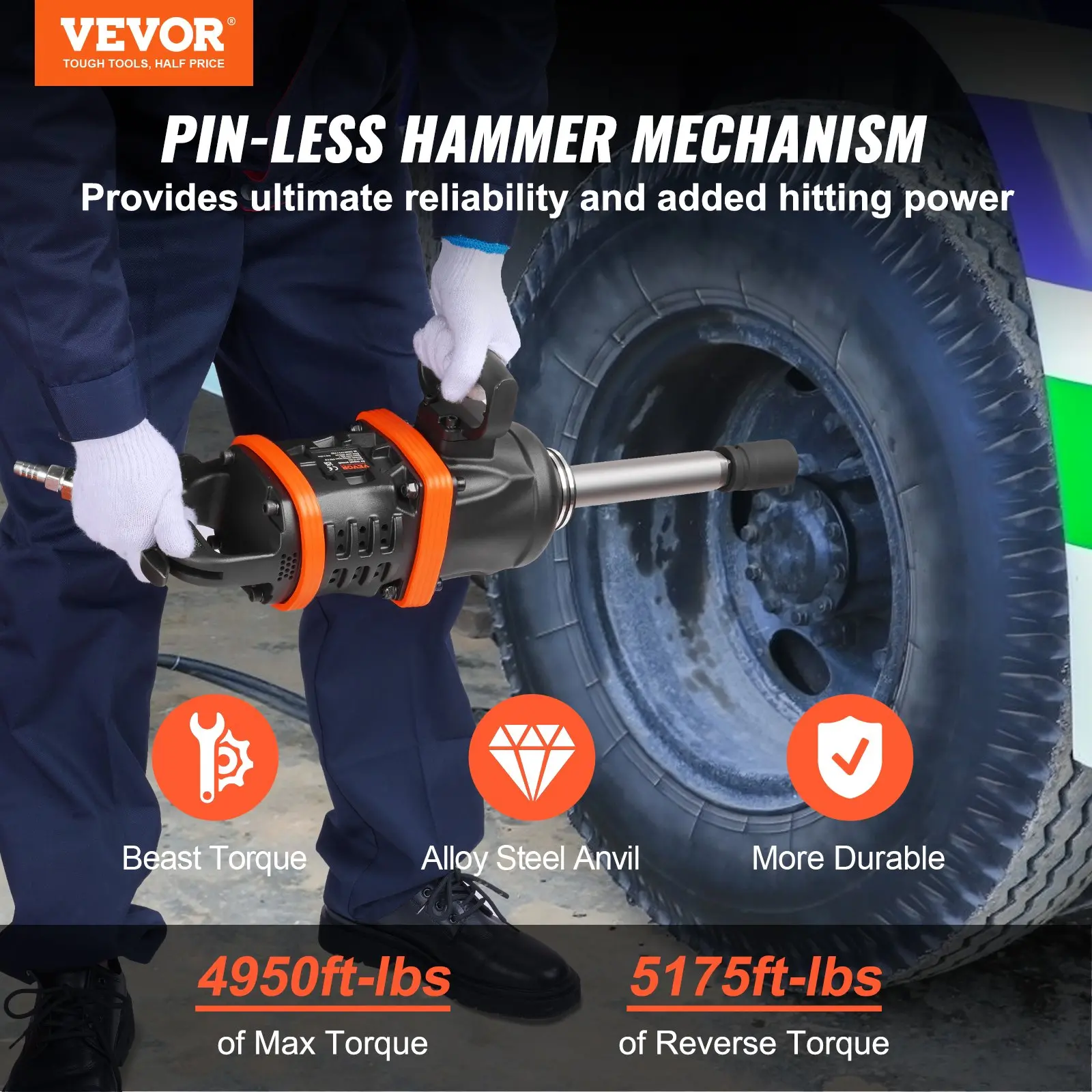 Mechanic using Vevor pin-less hammer tool on tire