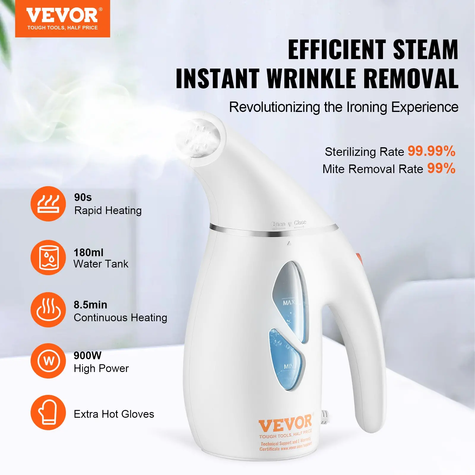 Vevor handheld steamer for wrinkle removal.