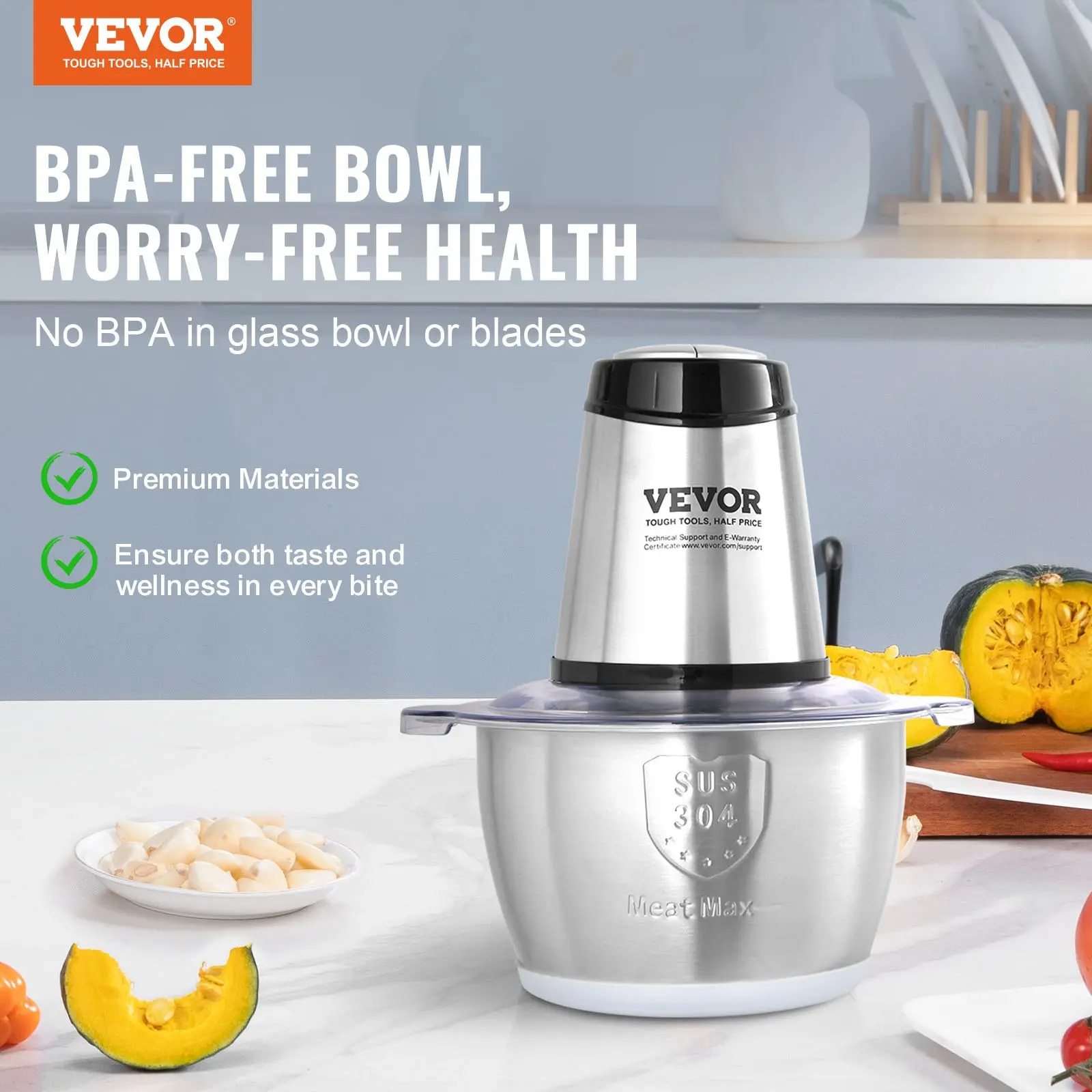 VEVOR BPA-free bowl and blades for health.