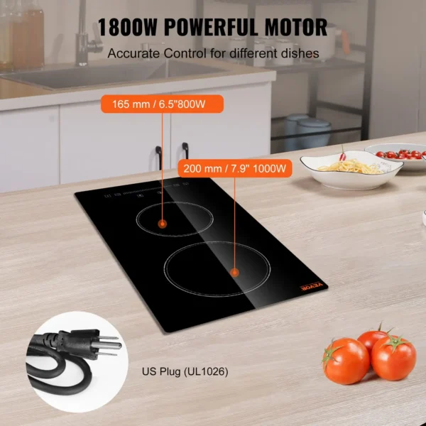 Premium Built-in Electric Stove Top - 2 Radiant Burners | 20x11.6 inch Glass Cooktop with Sensor Touch Control, Timer & Child Lock, 9 Power Levels