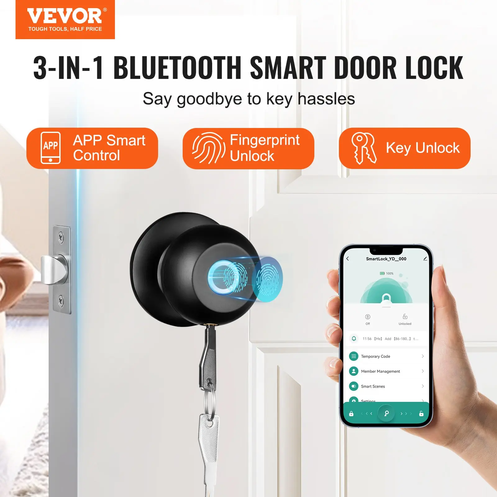 3-in-1 Bluetooth smart door lock with app control