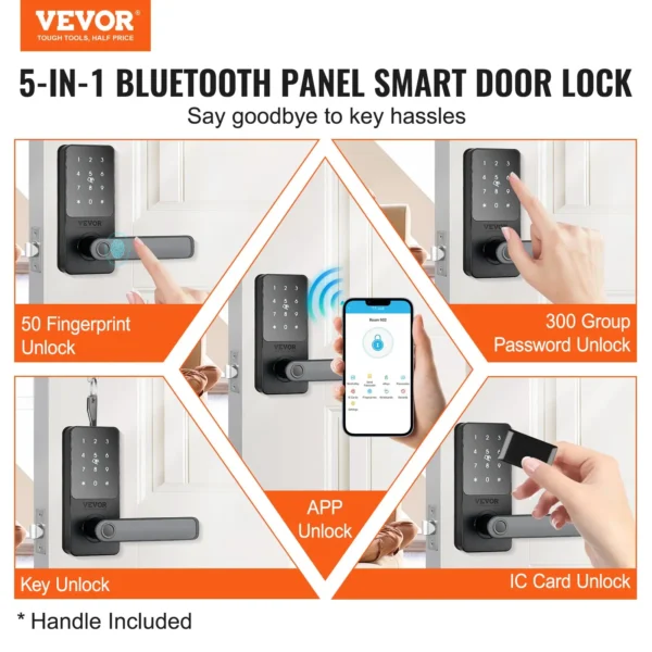 Smart Lock, 5-in-1 Smart Door Knob, Fingerprint Deadbolt, App Control, Bluetooth, Keyless Entry, Biometric Keypad Door Lock for Front Door