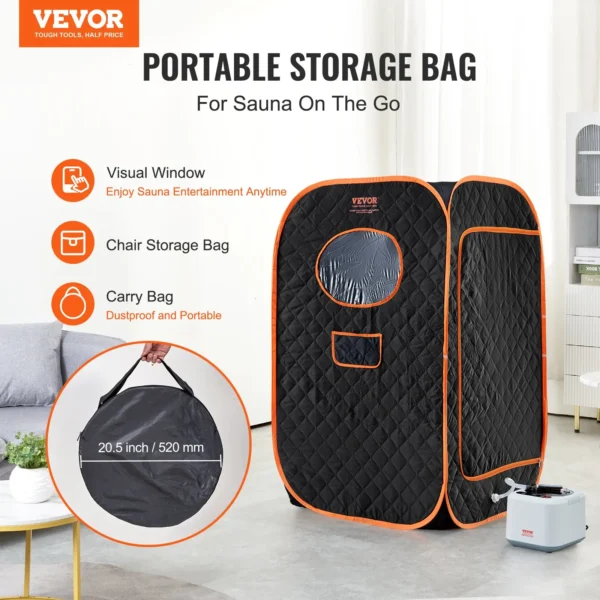 Portable storage bag for sauna with visual window.