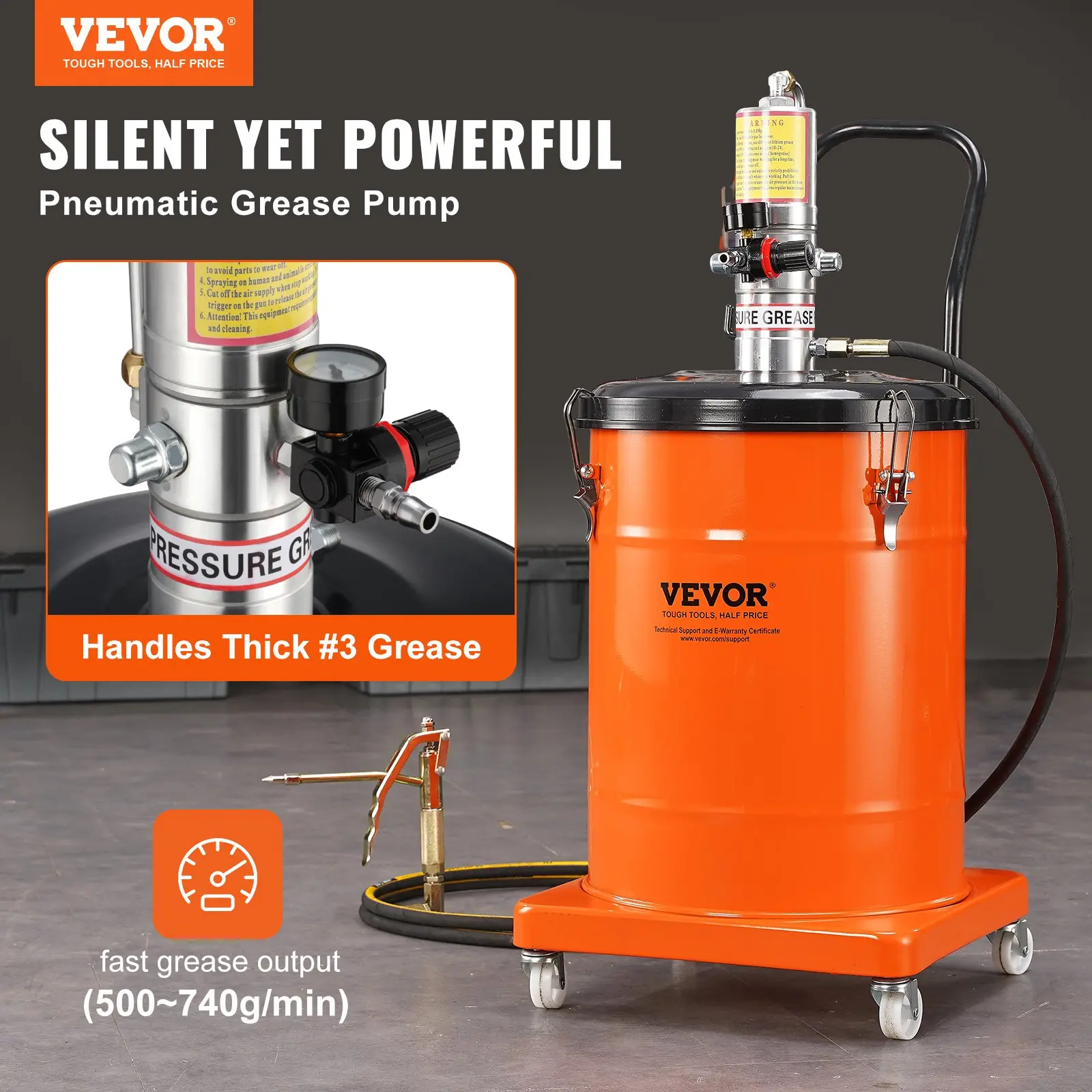 Vevor pneumatic grease pump, handles thick grease output.