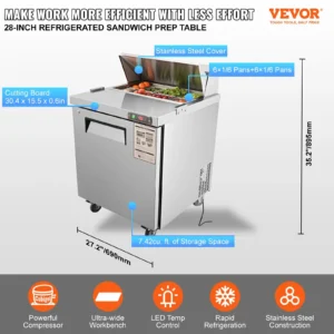 28-inch stainless refrigerated sandwich prep table.