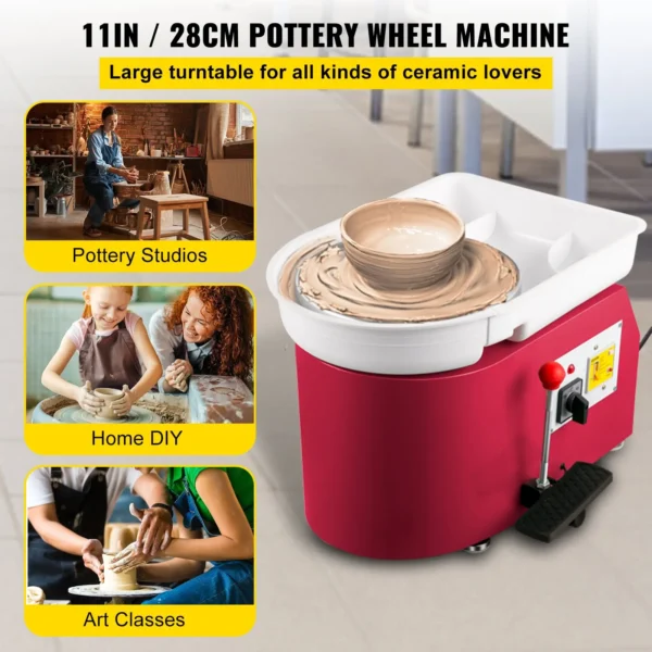 Pottery Wheel 28cm, 350W Electric Pottery Forming Machine with Adjustable Feet & Lever Pedal | DIY Clay Tool Tray | Ceramic Work 18-Piece Set - Pink