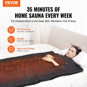 Woman using Vevor infrared sauna blanket at home