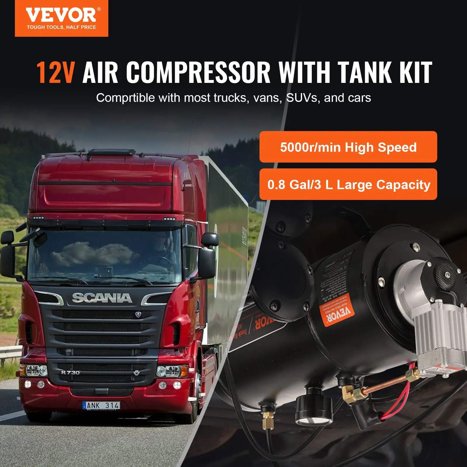 12V air compressor kit for trucks and cars