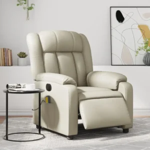 Beige leather recliner in modern living room.