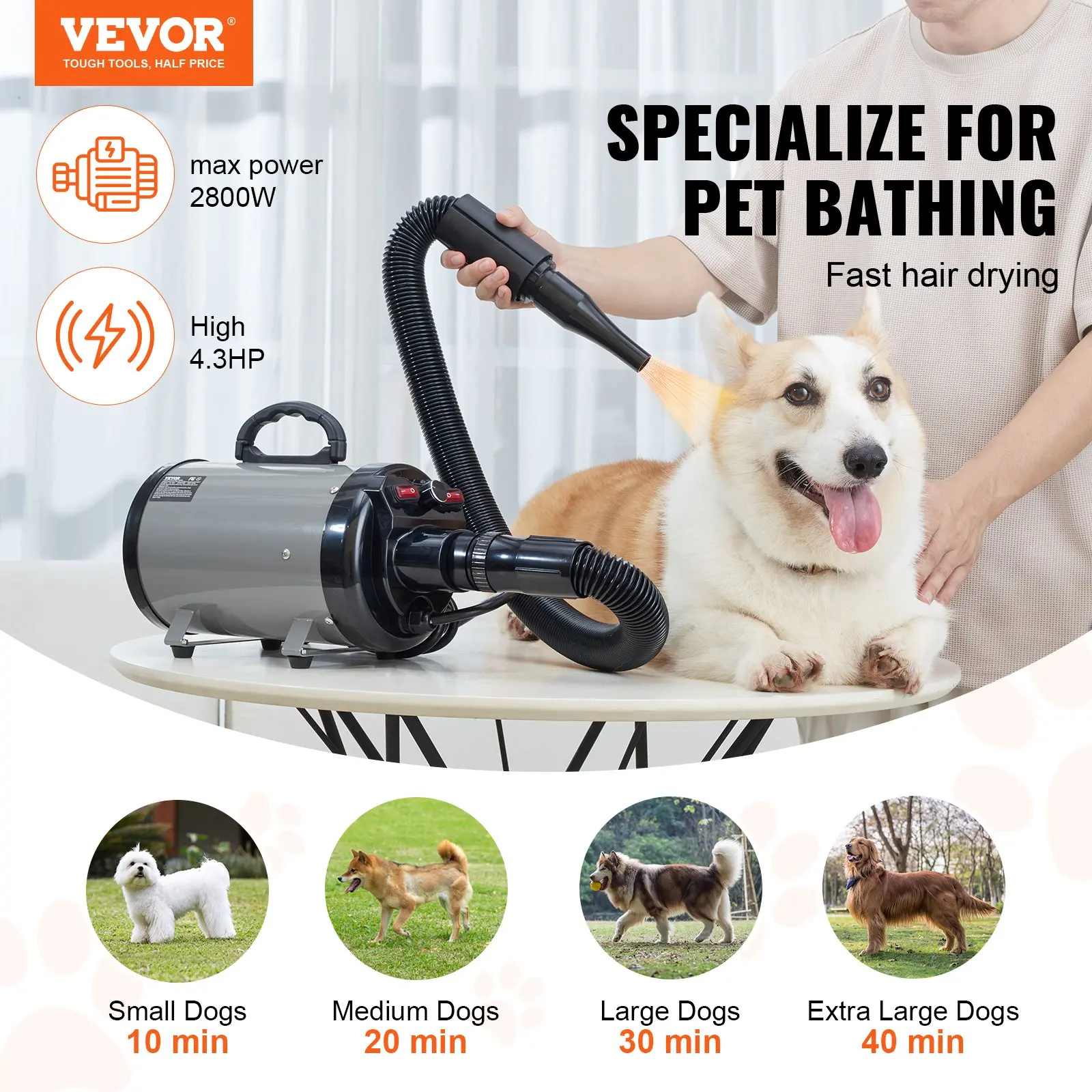 VEVOR pet drying machine for small to large dogs.