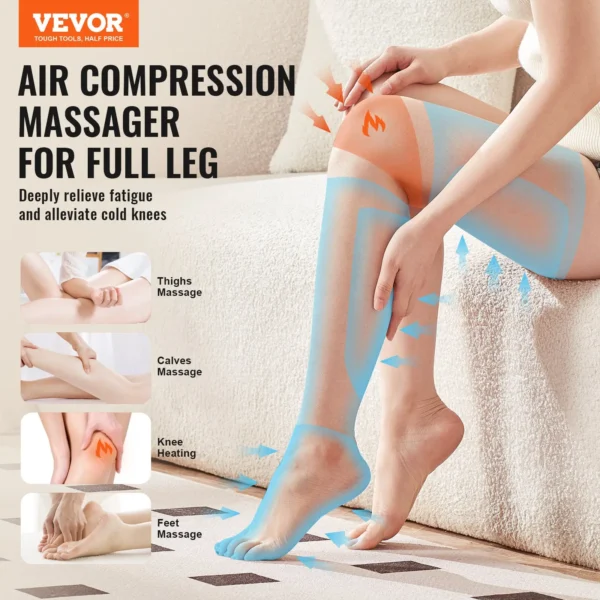 Air compression leg massager for thighs, calves, knees, feet.