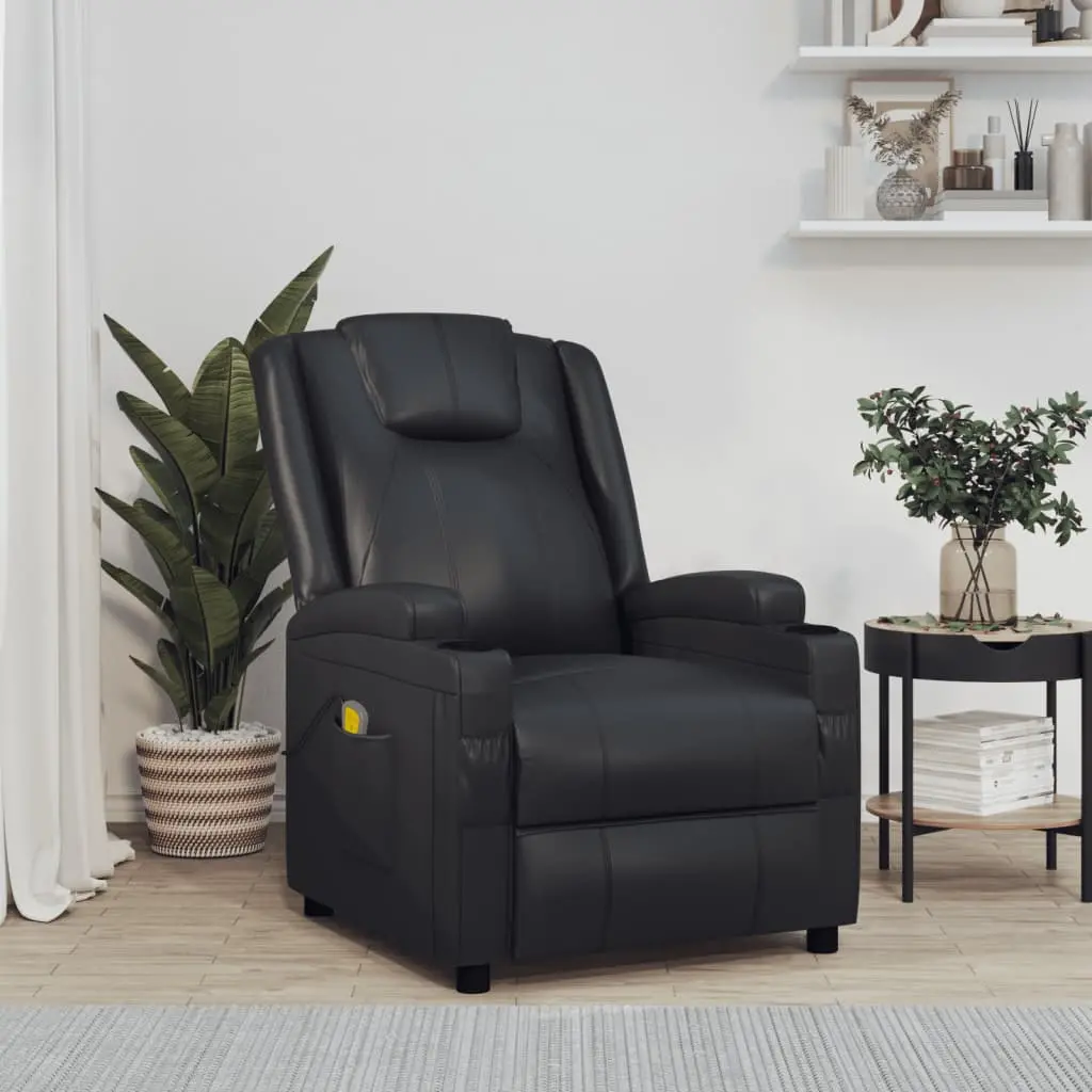 Black leather recliner in living room