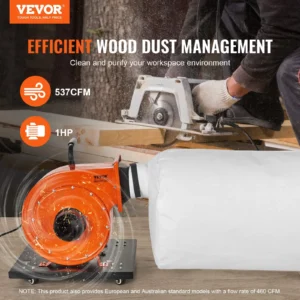 Efficient wood dust management system, 537CFM, 1HP.