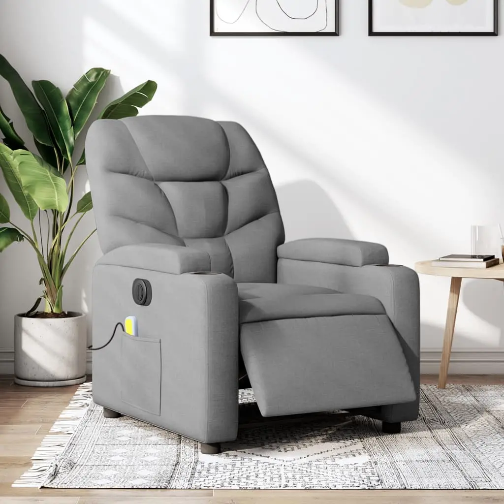 Gray recliner in modern living room setting.