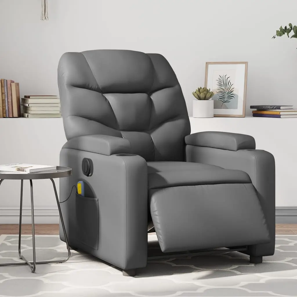 Gray plush recliner chair in living room