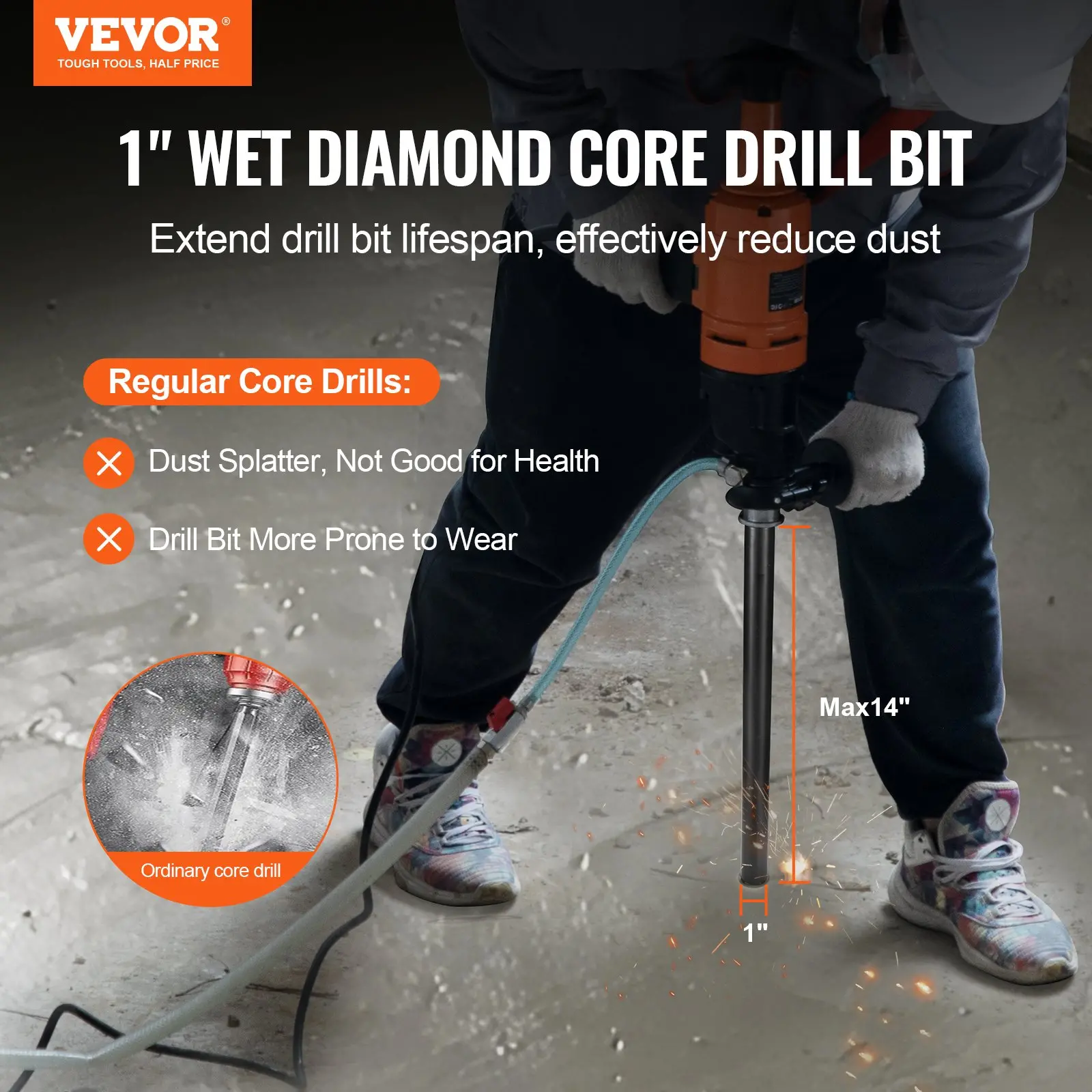 1-inch wet diamond core drill bit in use