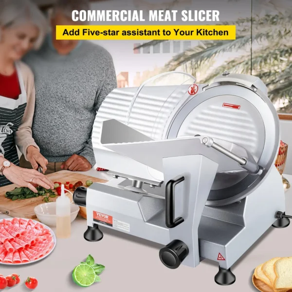 240W Commercial Meat Slicer - Electric Deli Food Slicer with 10" Carbon Steel Blade, Adjustable Thickness for Professional and Home Kitchens