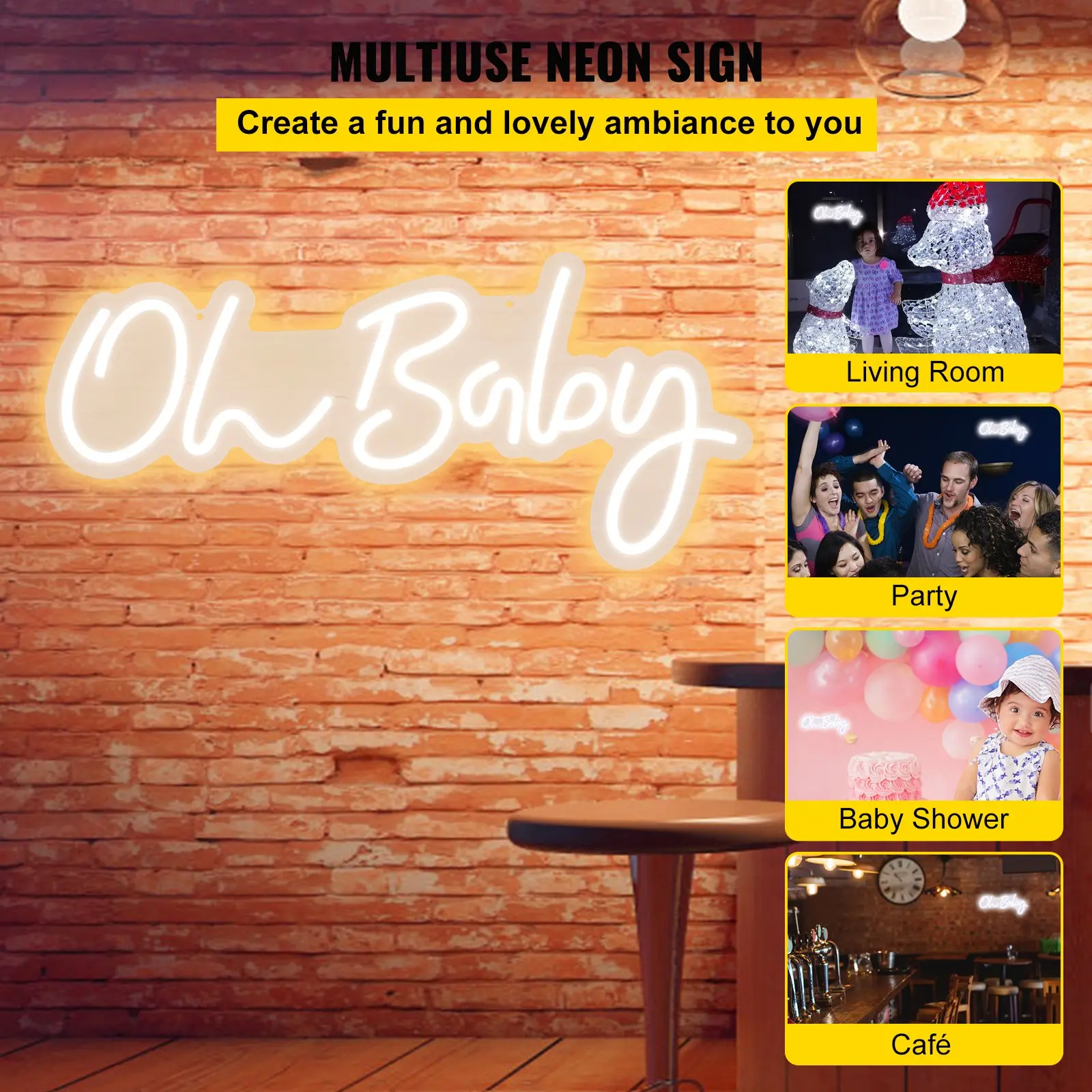 Neon sign 'Oh Baby' for various events.