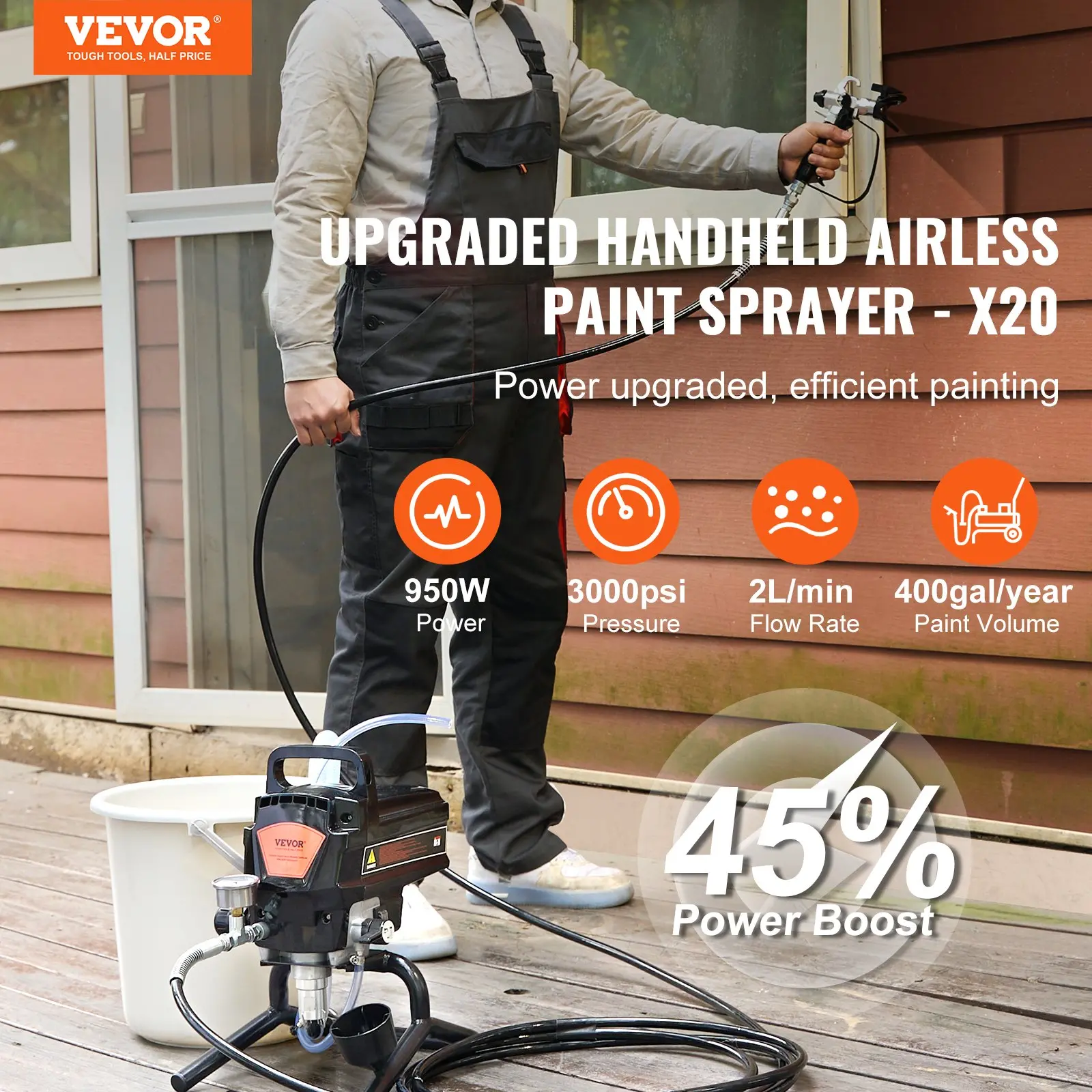 Upgraded handheld airless paint sprayer X20, efficient painting