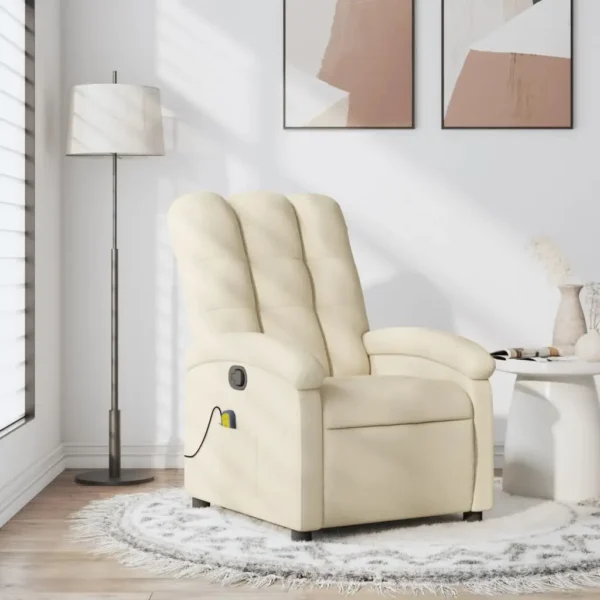 Modern beige recliner in cozy living room.