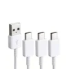 USB to USB-C charging cable with three connectors.