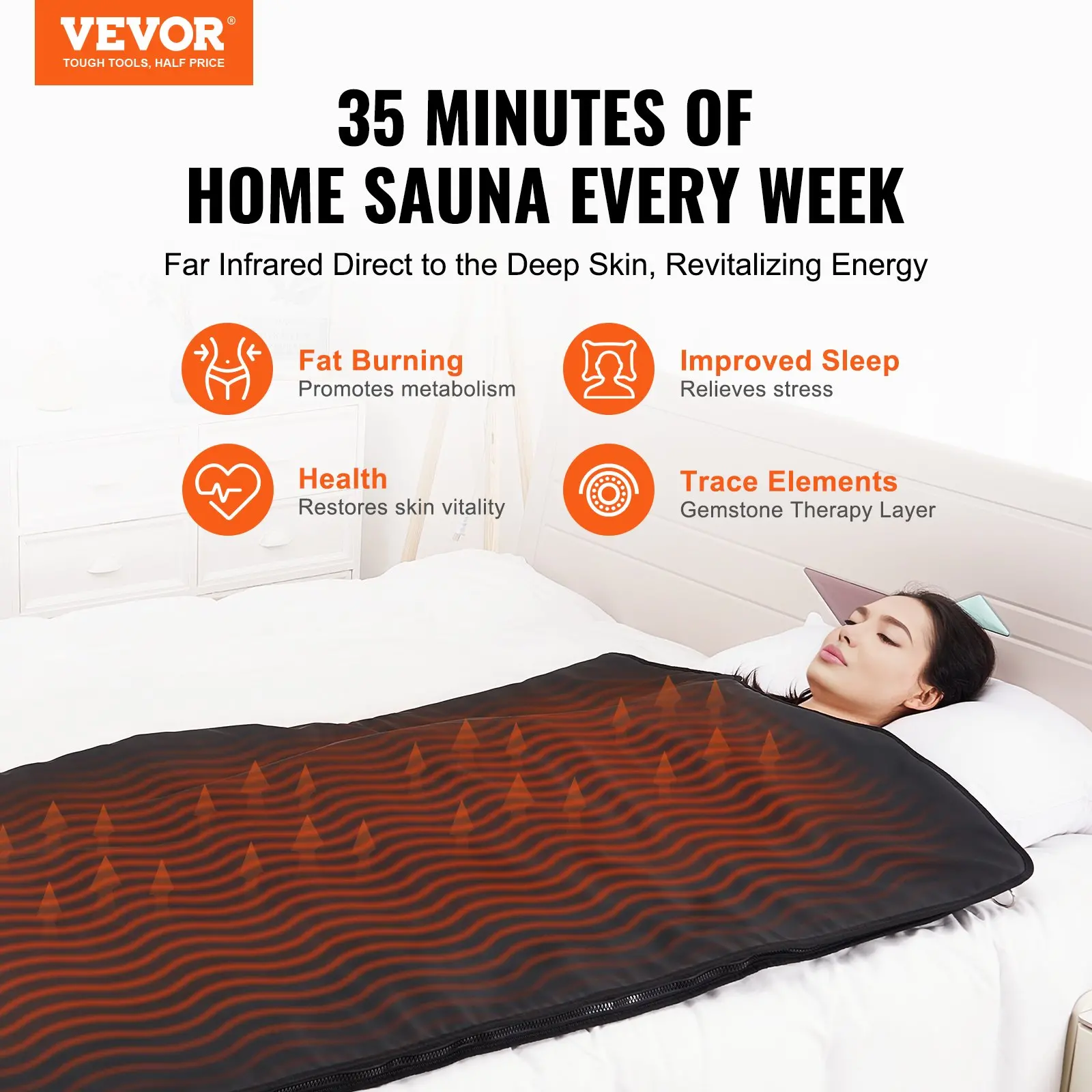 Woman using Vevor infrared sauna blanket