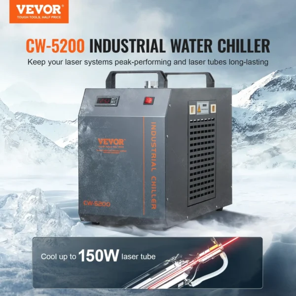 Industrial Water Chiller CW-5200 - High-Efficiency Cooling System for CO2 Laser Engraving Machines, 7L Tank, 13 L/min Flow Rate