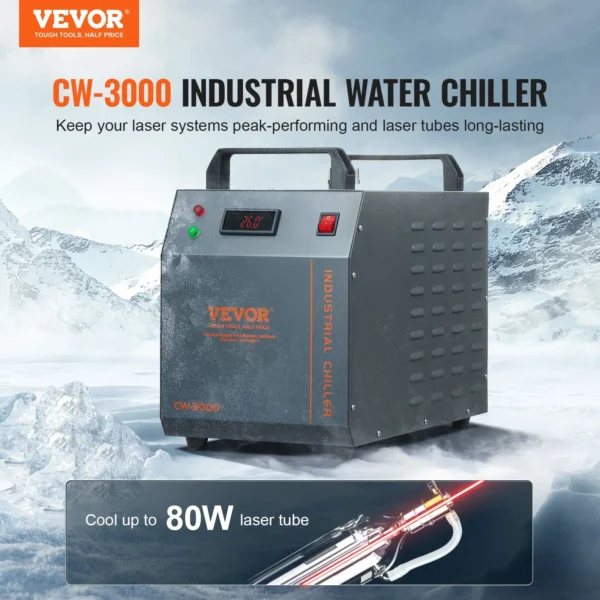 CW-3000 80W Air-Cooled Industrial Water Chiller | 12L Capacity for Laser Engraving Machines