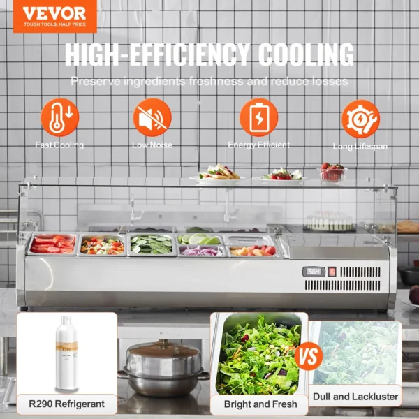 High-efficiency cooling display for fresh ingredients.