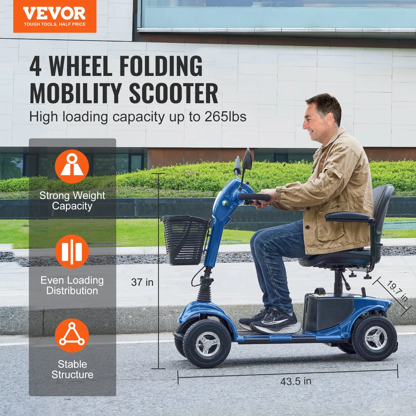 4 wheel folding mobility scooter with 265 lbs capacity