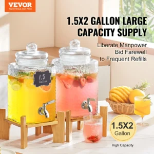 Large capacity 1.5x2 gallon beverage dispensers