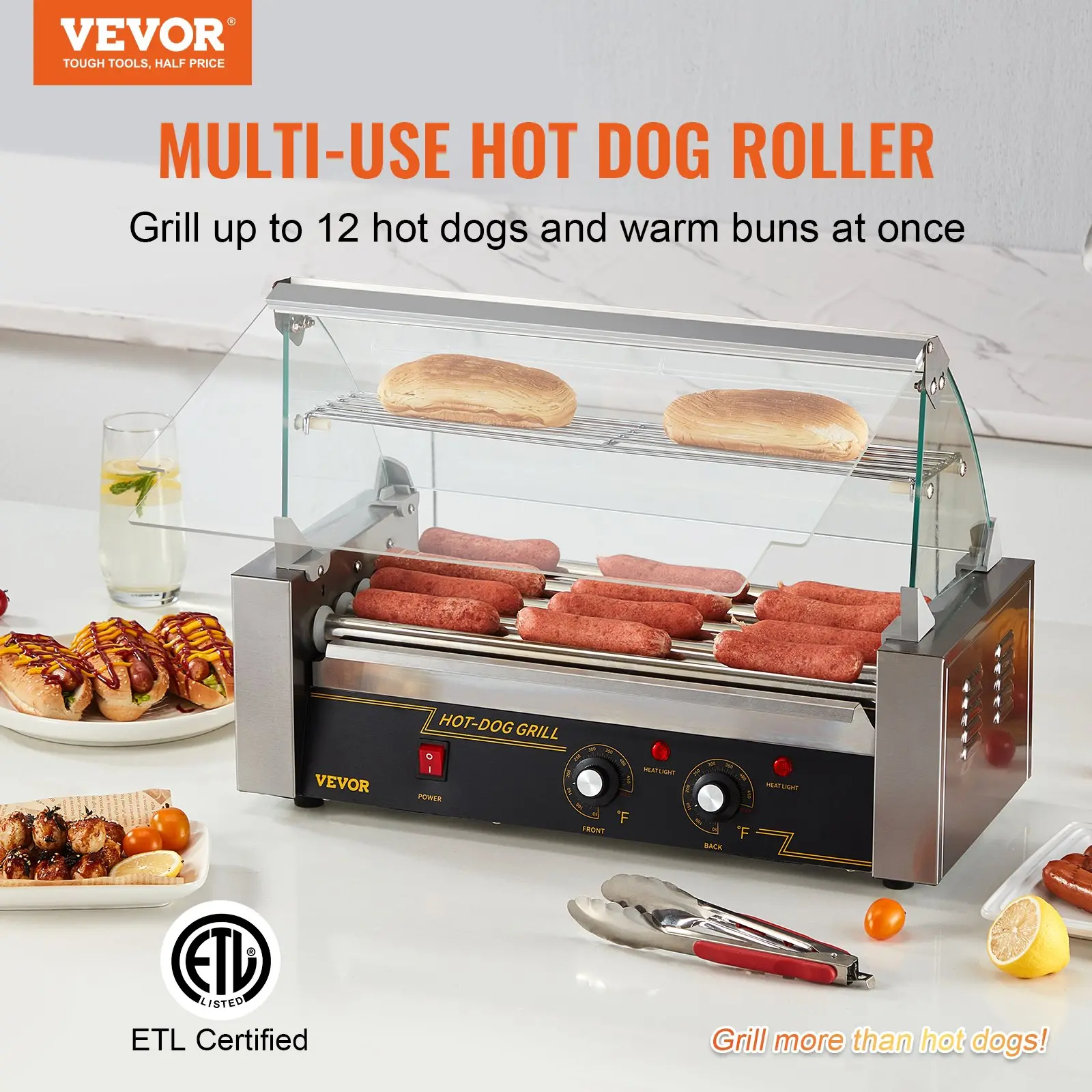 Multi-use hot dog roller grilling machine, ETL certified.